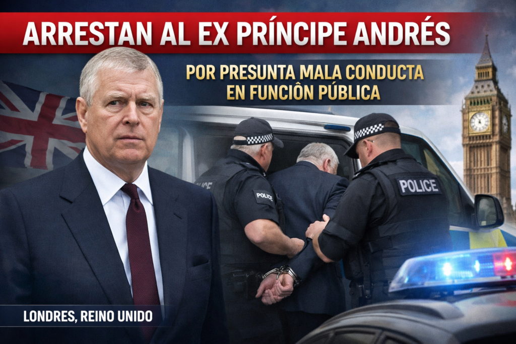 El ex príncipe Andrés, Andrew Mountbatten-Windsor, fue arrestado en Reino Unido bajo sospecha de “misconduct in public office” en una investigación relacionada con su vínculo con Jeffrey Epstein y su gestión como enviado comercial británico.